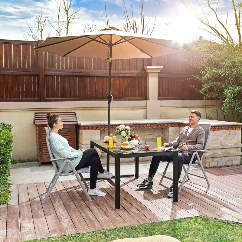 Casa si Gradina - Gradina si terasa - Mobilier exterior - Seturi mobila gradina - Set 2 scaune gradina pliabile cu spatar reglabil 8 pozitii, 150 kg, 56x70x106 cm, gri - Infinity.ro