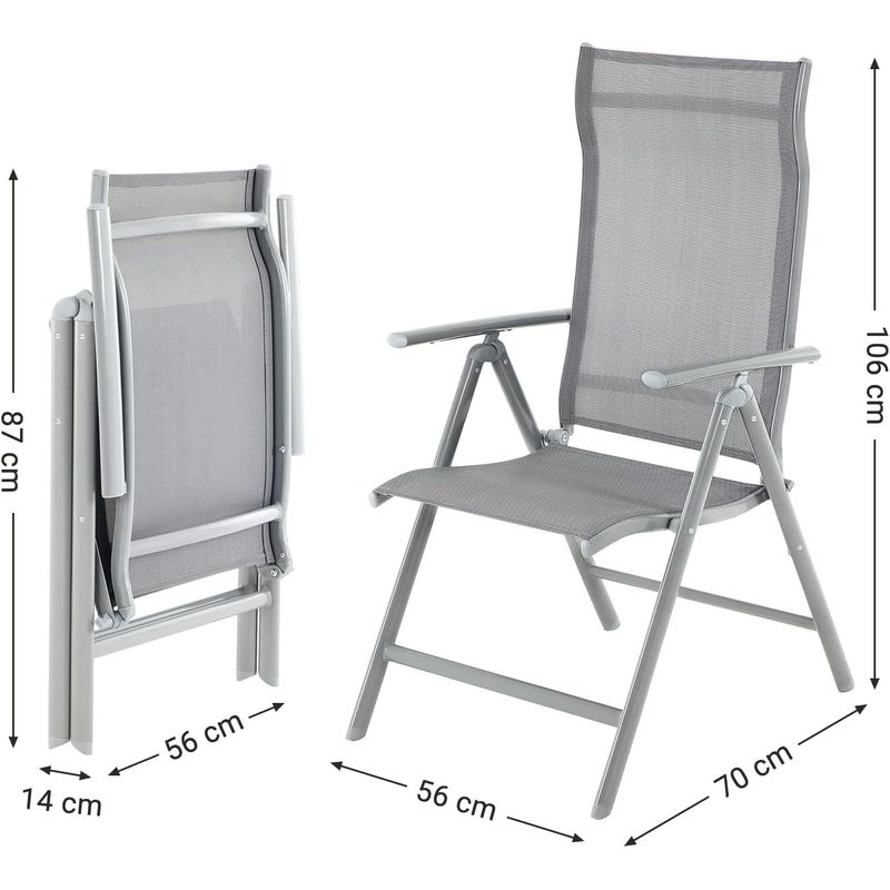Casa si Gradina - Gradina si terasa - Mobilier exterior - Seturi mobila gradina - Set 2 scaune gradina pliabile cu spatar reglabil 8 pozitii, 150 kg, 56x70x106 cm, gri - Infinity.ro
