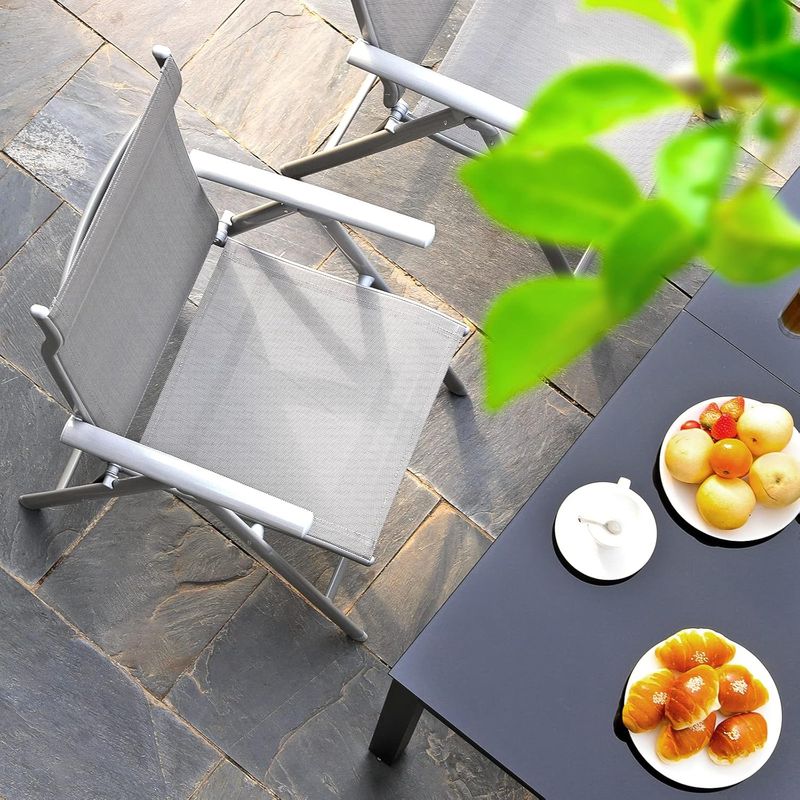 Casa si Gradina - Gradina si terasa - Mobilier exterior - Seturi mobila gradina - Set 2 scaune gradina pliabile cu spatar reglabil 8 pozitii, 150 kg, 56x70x106 cm, gri - Infinity.ro