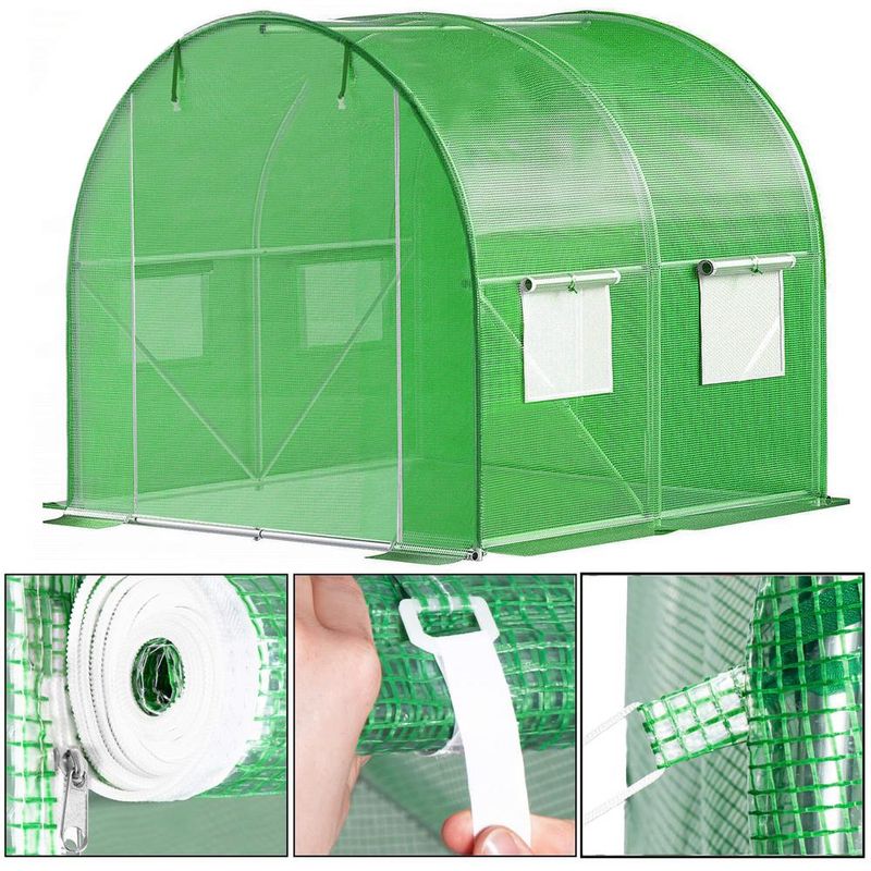 Casa si Gradina - Gradinarit si plante - Sere si solarii - Folie inlocuire sera 200x200x200 cm, PE 140g/m2 cu plasa PP, filtru UV4, 4 ferestre si usa fermoar, verde - Infinity.ro