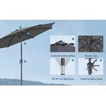 Casa si Gradina - Gradina si terasa - Umbrele si pavilioane - Umbrele - Umbrela gradina cu manivela si sistem inclinare 30, poliester 180g/m2 UPF 50+, stalp metalic, D300 cm, gri - Infinity.ro