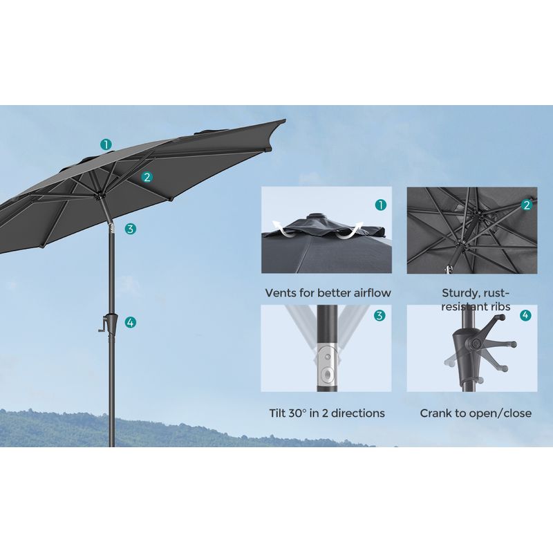 Casa si Gradina - Gradina si terasa - Umbrele si pavilioane - Umbrele - Umbrela gradina cu manivela si sistem inclinare 30, poliester 180g/m2 UPF 50+, stalp metalic, D300 cm, gri - Infinity.ro