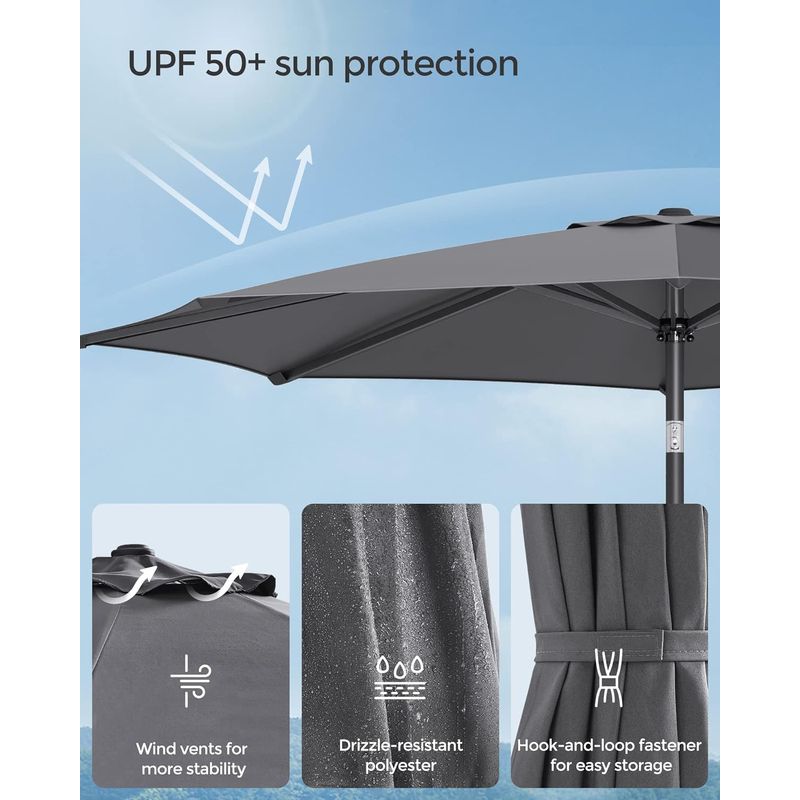 Casa si Gradina - Gradina si terasa - Umbrele si pavilioane - Umbrele - Umbrela gradina cu manivela si sistem inclinare 30, poliester 180g/m2 UPF 50+, stalp metalic, D300 cm, gri - Infinity.ro