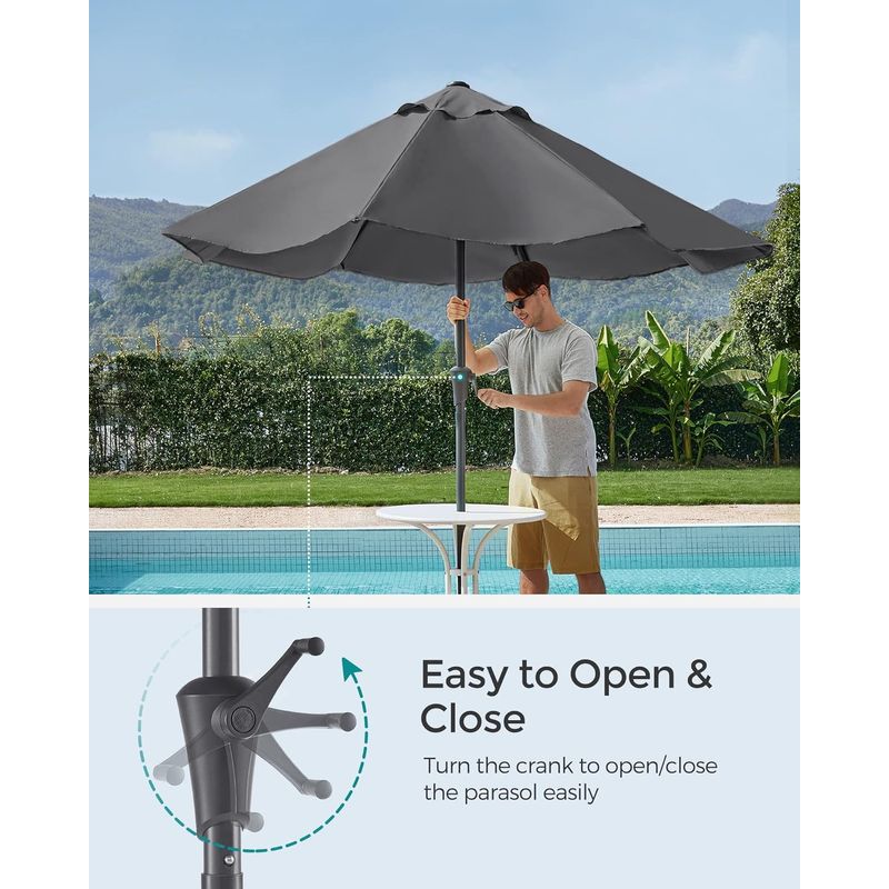 Casa si Gradina - Gradina si terasa - Umbrele si pavilioane - Umbrele - Umbrela gradina cu manivela si sistem inclinare 30, poliester 180g/m2 UPF 50+, stalp metalic, D300 cm, gri - Infinity.ro