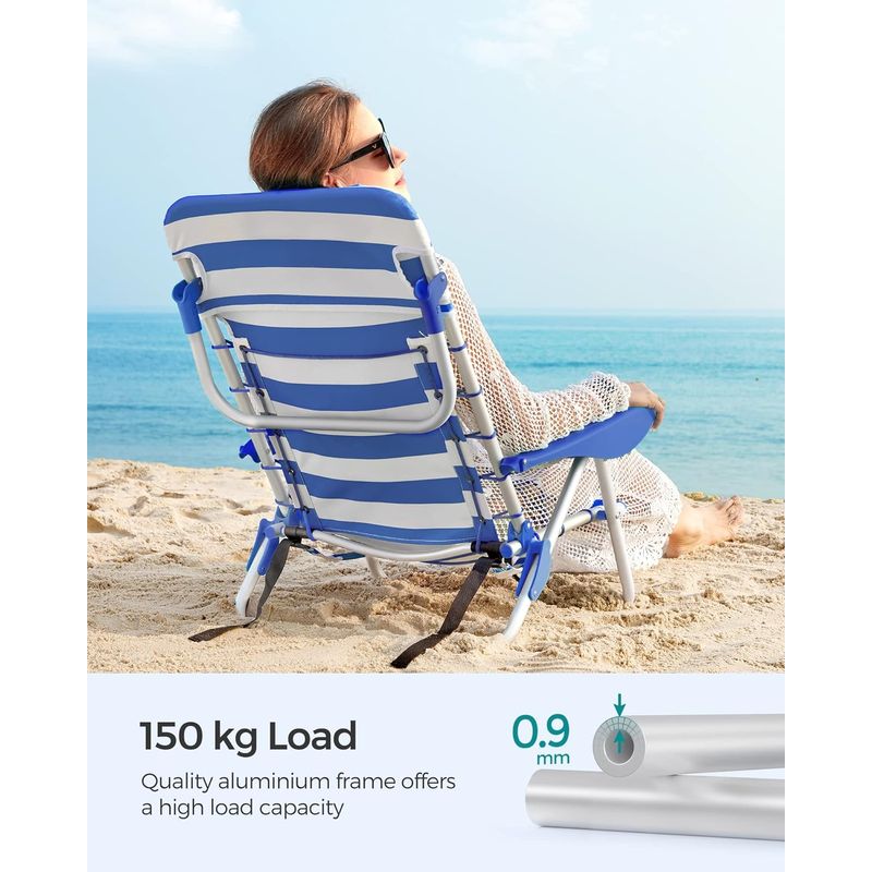 Casa si Gradina - Gradina si terasa - Mobilier exterior - Scaune si sezlonguri gradina - Scaun plaja portabil cu spatar rabatabil 4 pozitii, cadru aluminiu Oxford 600D, max 150 kg, 68x63x75 cm, alb albastru - Infinity.ro