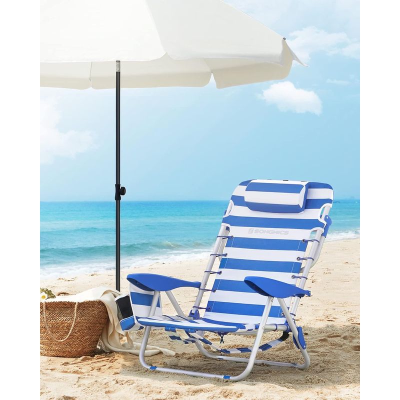 Casa si Gradina - Gradina si terasa - Mobilier exterior - Scaune si sezlonguri gradina - Scaun plaja portabil cu spatar rabatabil 4 pozitii, cadru aluminiu Oxford 600D, max 150 kg, 68x63x75 cm, alb albastru - Infinity.ro