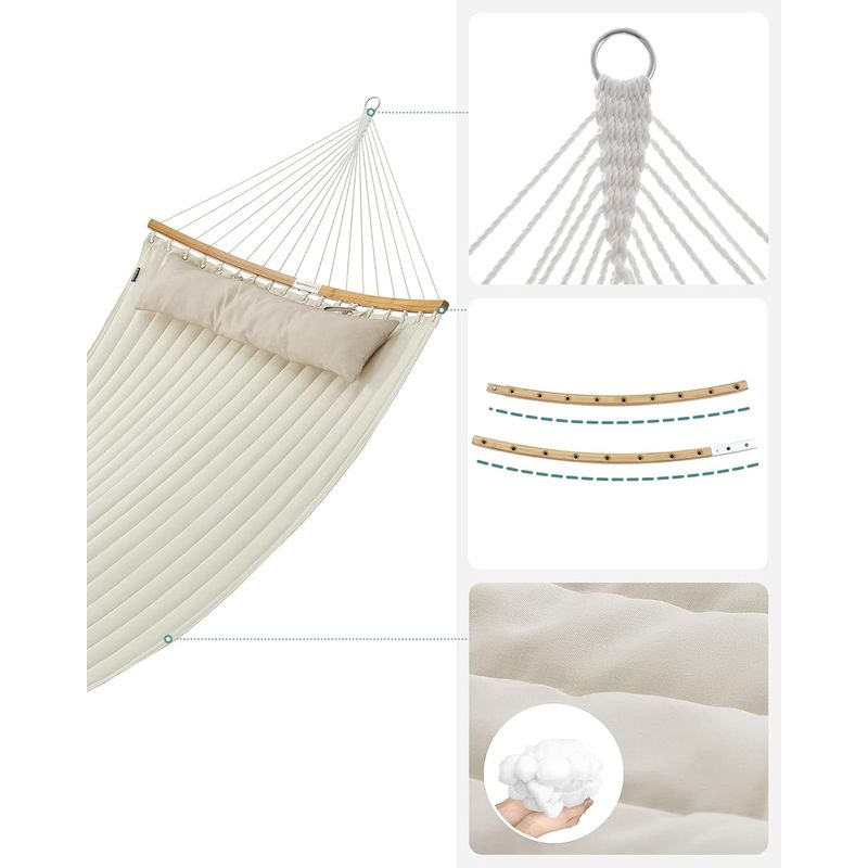 Casa si Gradina - Gradina si terasa - Balansoare si hamace - Balansoare - Hamac dublu cu bare curbate din bambus, perna inclusa, maxim 225 kg, 200x140 cm, crem - Infinity.ro