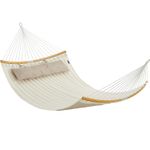Casa si Gradina - Gradina si terasa - Balansoare si hamace - Balansoare - Hamac dublu cu bare curbate din bambus, perna inclusa, maxim 225 kg, 200x140 cm, crem - Infinity.ro