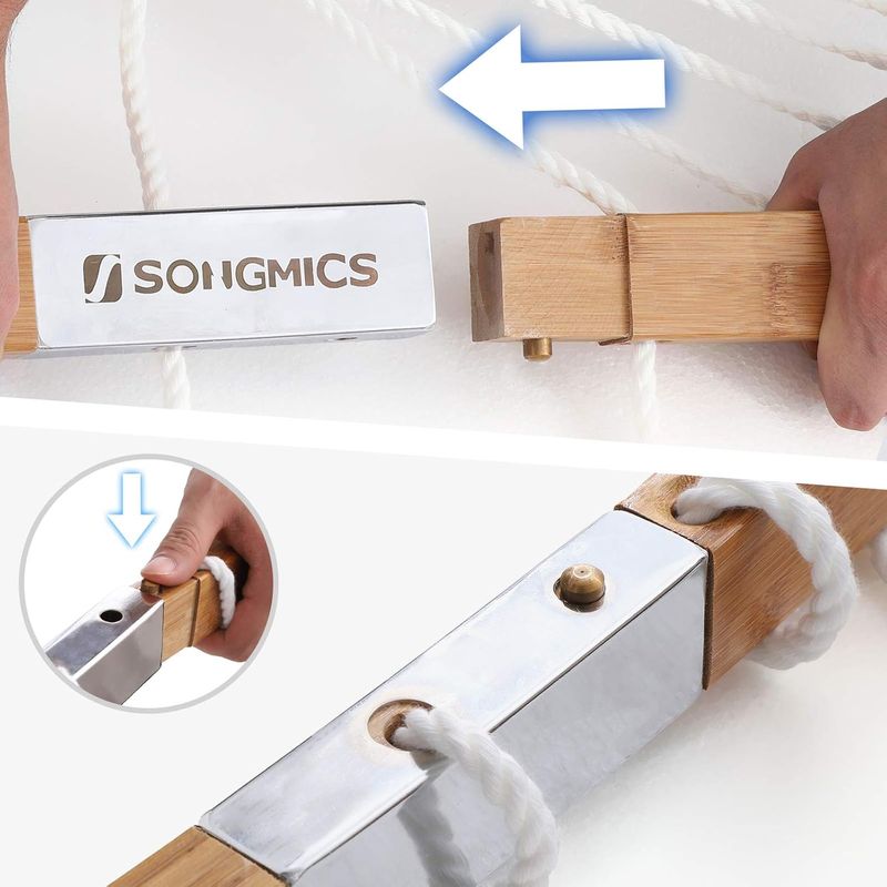 Casa si Gradina - Gradina si terasa - Balansoare si hamace - Balansoare - Hamac dublu cu bare curbate din bambus, perna inclusa, maxim 225 kg, 200x140 cm, crem - Infinity.ro