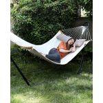 Casa si Gradina - Gradina si terasa - Balansoare si hamace - Balansoare - Hamac dublu cu bare curbate din bambus, perna inclusa, maxim 225 kg, 200x140 cm, crem - Infinity.ro