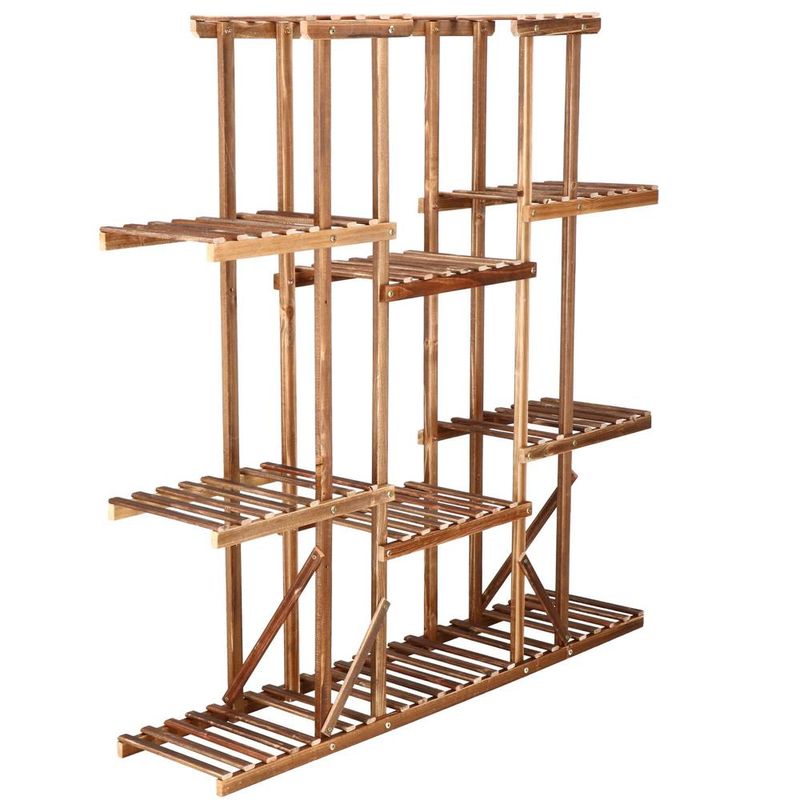 Casa si Gradina - Gradinarit si plante - Plante si ghivece - Ghivece si suporturi - Stand flori din lemn 6 niveluri 15 locuri ghivece, efect antichizat, margini rotunjite, 119x120x25 cm, maro - Infinity.ro