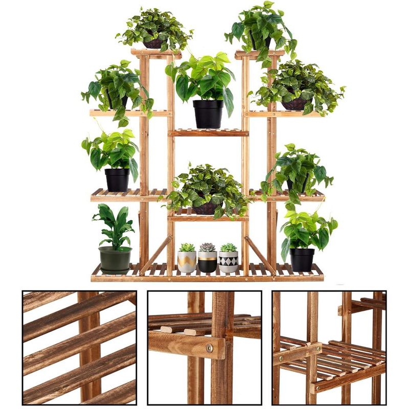 Casa si Gradina - Gradinarit si plante - Plante si ghivece - Ghivece si suporturi - Stand flori din lemn 6 niveluri 15 locuri ghivece, efect antichizat, margini rotunjite, 119x120x25 cm, maro - Infinity.ro