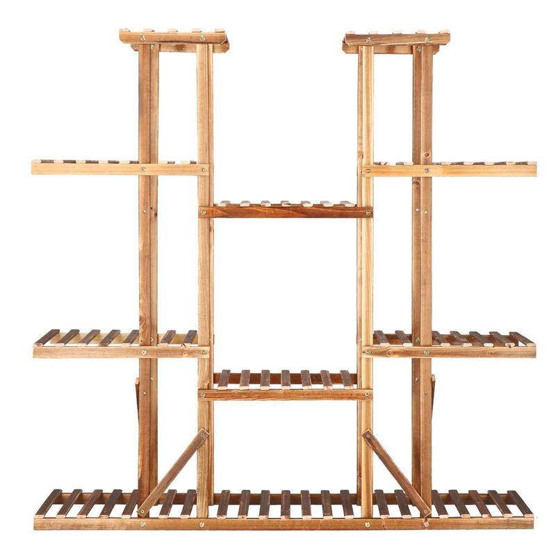 Casa si Gradina - Gradinarit si plante - Plante si ghivece - Ghivece si suporturi - Stand flori din lemn 6 niveluri 15 locuri ghivece, efect antichizat, margini rotunjite, 119x120x25 cm, maro - Infinity.ro