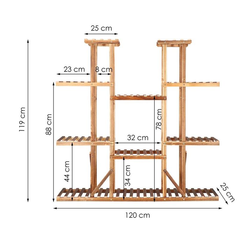 Casa si Gradina - Gradinarit si plante - Plante si ghivece - Ghivece si suporturi - Stand flori din lemn 6 niveluri 15 locuri ghivece, efect antichizat, margini rotunjite, 119x120x25 cm, maro - Infinity.ro