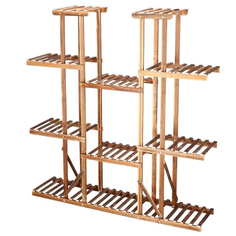 Casa si Gradina - Gradinarit si plante - Plante si ghivece - Ghivece si suporturi - Stand flori din lemn 6 niveluri 15 locuri ghivece, efect antichizat, margini rotunjite, 119x120x25 cm, maro - Infinity.ro
