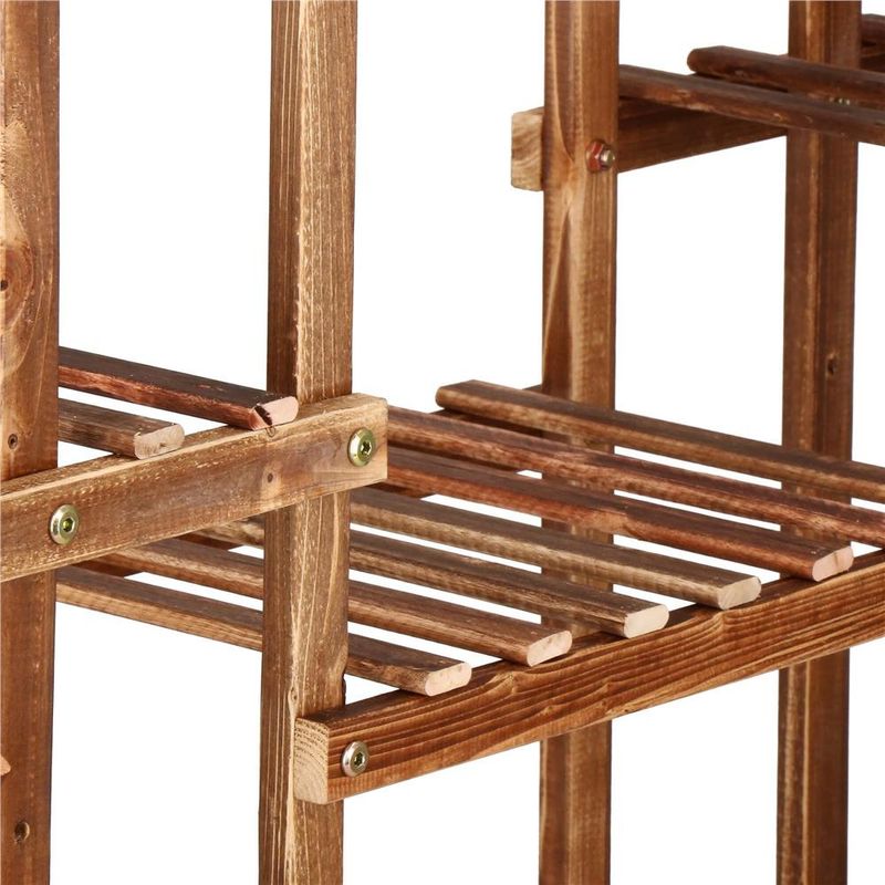 Casa si Gradina - Gradinarit si plante - Plante si ghivece - Ghivece si suporturi - Stand flori din lemn 6 niveluri 15 locuri ghivece, efect antichizat, margini rotunjite, 119x120x25 cm, maro - Infinity.ro
