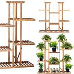 Casa si Gradina - Gradinarit si plante - Plante si ghivece - Ghivece si suporturi - Stand flori din lemn 6 niveluri 15 locuri ghivece, efect antichizat, margini rotunjite, 119x120x25 cm, maro - Infinity.ro