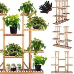 Casa si Gradina - Gradinarit si plante - Plante si ghivece - Ghivece si suporturi - Stand flori din lemn 6 niveluri 15 locuri ghivece, efect antichizat, margini rotunjite, 119x120x25 cm, maro - Infinity.ro
