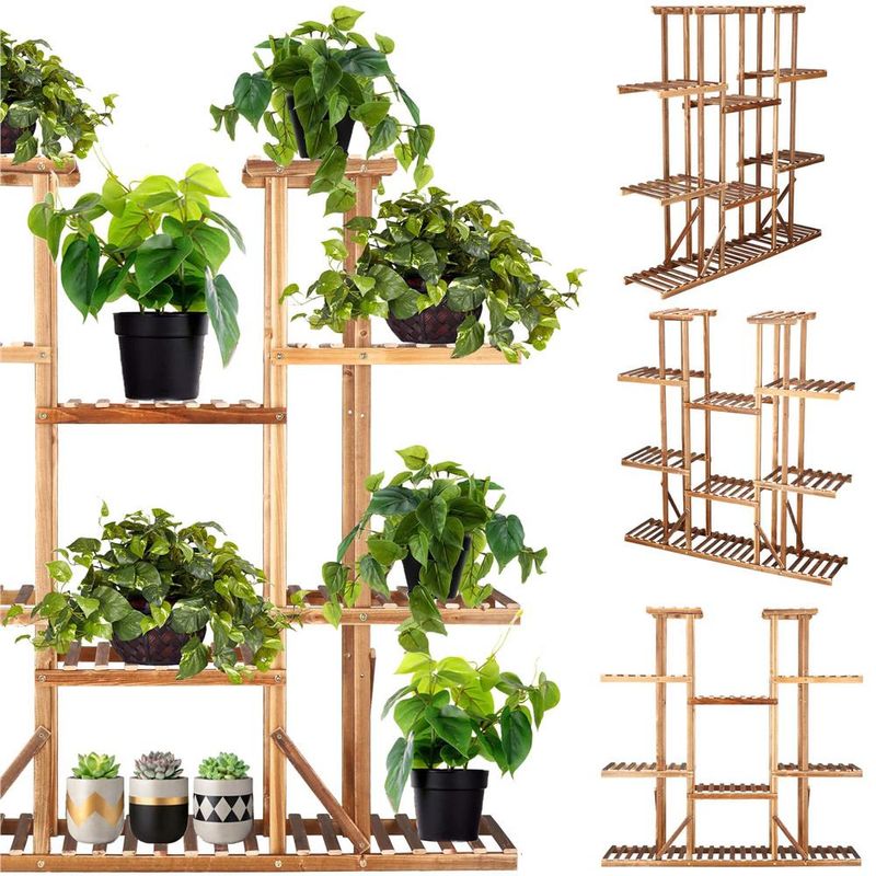 Casa si Gradina - Gradinarit si plante - Plante si ghivece - Ghivece si suporturi - Stand flori din lemn 6 niveluri 15 locuri ghivece, efect antichizat, margini rotunjite, 119x120x25 cm, maro - Infinity.ro