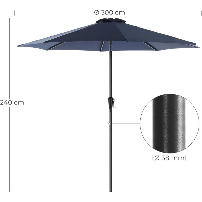 Casa si Gradina - Gradina si terasa - Umbrele si pavilioane - Umbrele - Umbrela de gradina, cu manivela pentru deschidere, sistem inclinare, 300cm, albastru inchis - Infinity.ro