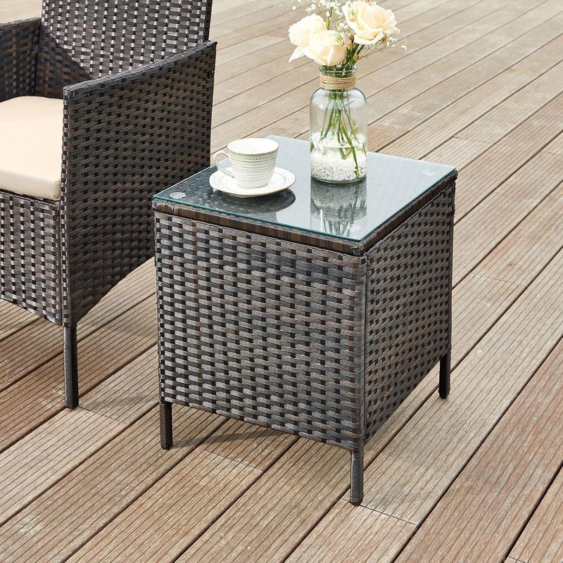 Casa si Gradina - Gradina si terasa - Mobilier exterior - Seturi mobila gradina - Set mobilier gradina cu 2 locuri, 2 scaune si masa cu sticla, ratan PE, maro - Infinity.ro