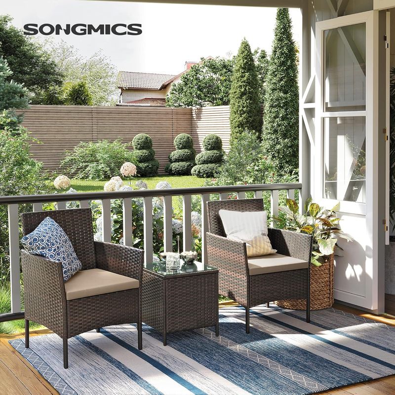 Casa si Gradina - Gradina si terasa - Mobilier exterior - Seturi mobila gradina - Set mobilier gradina cu 2 locuri, 2 scaune si masa cu sticla, ratan PE, maro - Infinity.ro