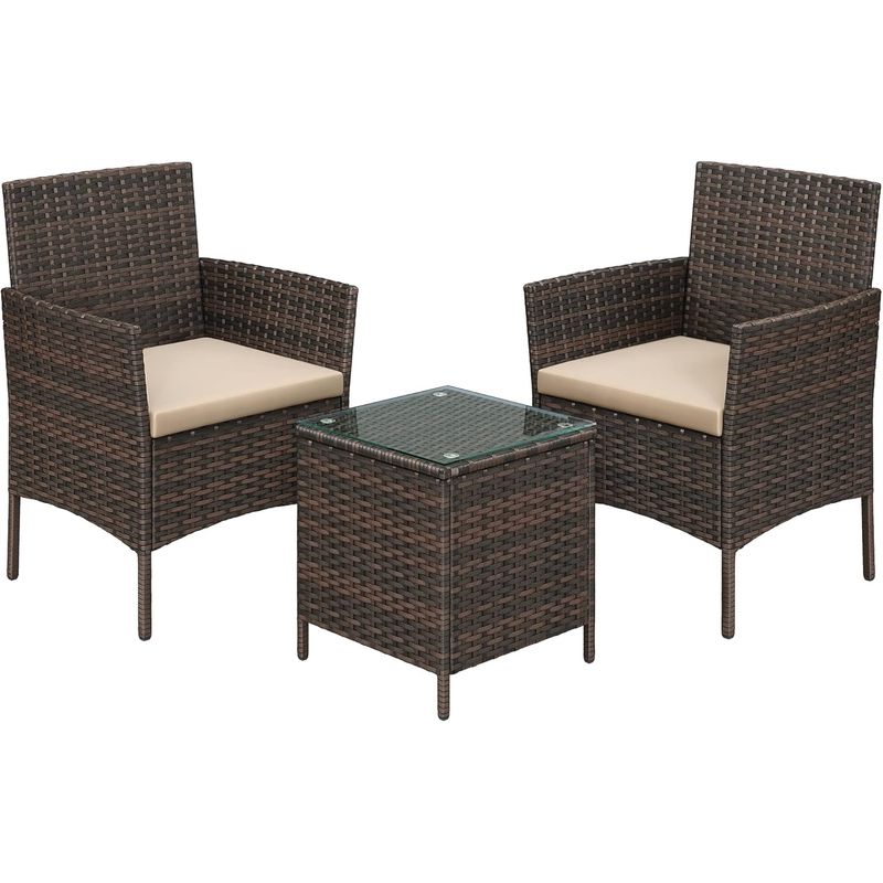 Casa si Gradina - Gradina si terasa - Mobilier exterior - Seturi mobila gradina - Set mobilier gradina cu 2 locuri, 2 scaune si masa cu sticla, ratan PE, maro - Infinity.ro