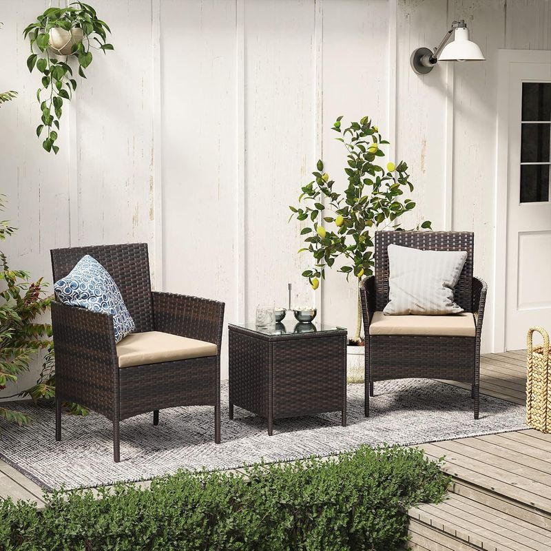 Casa si Gradina - Gradina si terasa - Mobilier exterior - Seturi mobila gradina - Set mobilier gradina cu 2 locuri, 2 scaune si masa cu sticla, ratan PE, maro - Infinity.ro