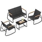 Casa si Gradina - Gradina si terasa - Mobilier exterior - Seturi mobila gradina - Set mobilier gradina 4 locuri, 2 scaune balansoar, canapea si masa, cadru metalic, negru - Infinity.ro
