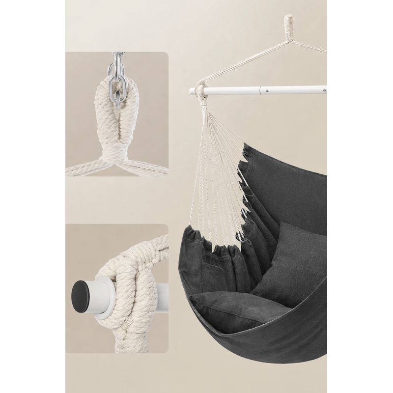 Casa si Gradina - Gradina si terasa - Balansoare si hamace - Balansoare - Fotoliu suspendat tip hamac cu 2 perne, lant si carabiniera incluse, 150x128 cm, gri inchis - Infinity.ro