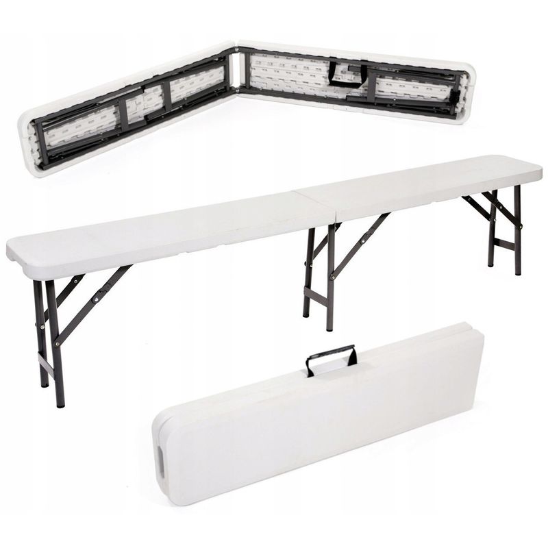 Casa si Gradina - Gradina si terasa - Mobilier exterior - Bancute de gradina - Banca pliabila gradina sau catering, cadru otel acoperit pulbere, HDPE rezistent apa, 180x24.5x42 cm, alb - Infinity.ro