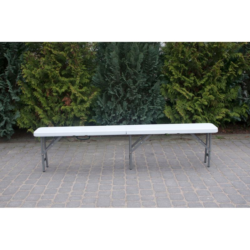 Casa si Gradina - Gradina si terasa - Mobilier exterior - Bancute de gradina - Banca pliabila gradina sau catering, cadru otel acoperit pulbere, HDPE rezistent apa, 180x24.5x42 cm, alb - Infinity.ro