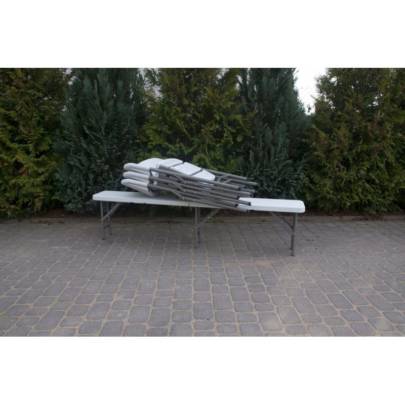 Casa si Gradina - Gradina si terasa - Mobilier exterior - Bancute de gradina - Banca pliabila gradina sau catering, cadru otel acoperit pulbere, HDPE rezistent apa, 180x24.5x42 cm, alb - Infinity.ro