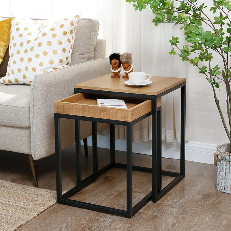 Casa si Gradina - Mobilier - Mese si birouri - Masute de cafea - Set 2 masute de cafea suprapozabile, blat din PAL si cadru metalic, 55x40x45 cm, maro natur - Infinity.ro