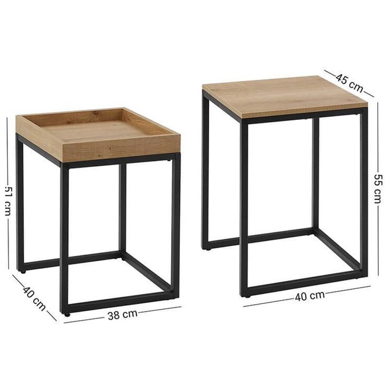 Casa si Gradina - Mobilier - Mese si birouri - Masute de cafea - Set 2 masute de cafea suprapozabile, blat din PAL si cadru metalic, 55x40x45 cm, maro natur - Infinity.ro