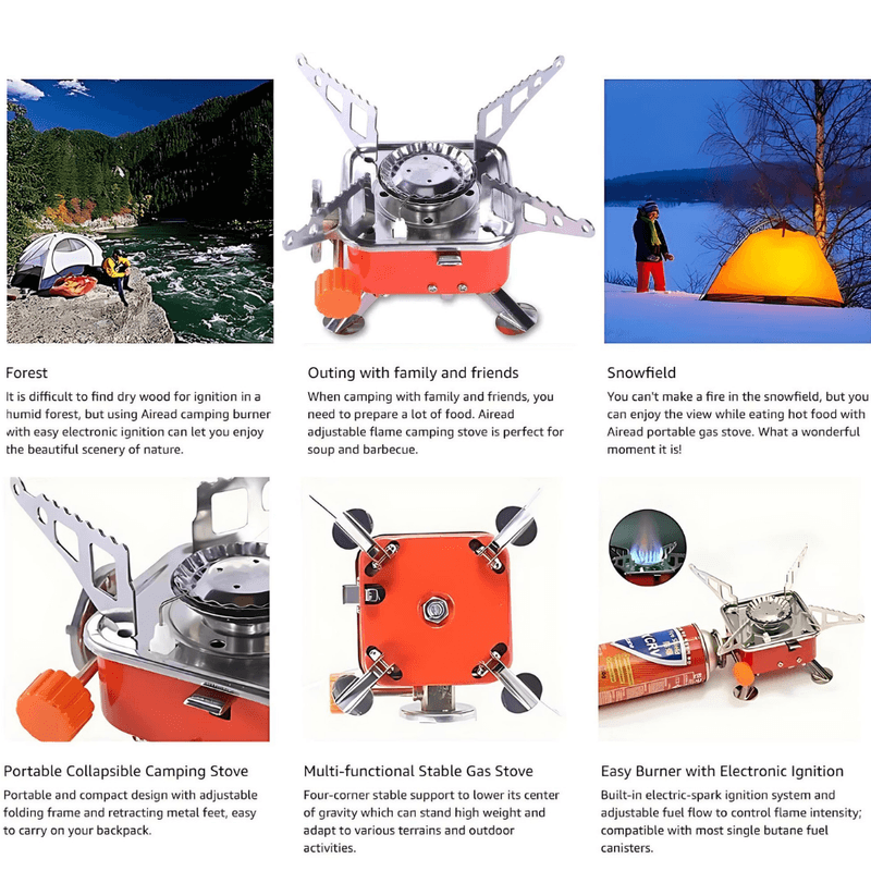 Sport si Outdoor - Camping - Bucatarie de camping - Arzatoare si accesorii - Aragaz de Exterior Portabil si Pliabil pentru Camping cu Gaz + Spray de Gaz - Infinity.ro