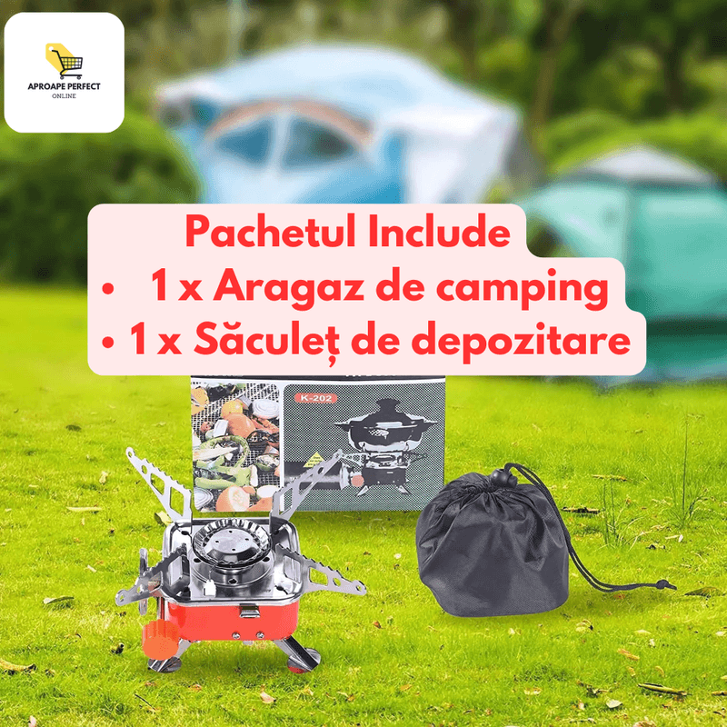 Sport si Outdoor - Camping - Bucatarie de camping - Arzatoare si accesorii - Aragaz de Exterior Portabil si Pliabil pentru Camping cu Gaz + Spray de Gaz - Infinity.ro