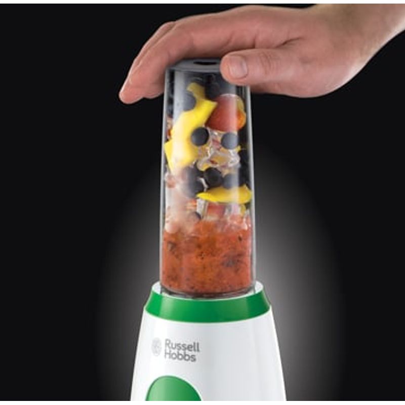 Electronice si Electrocasnice - Electrocasnice bucatarie - Mixere, tocatoare & roboti de bucatarie - Blendere si mini tocatoare - Blender Russell Hobbs Explore Mix & Go Cool, recipient sport 600ml, lame inox, capac etans, portabil, negru - Infinity.ro
