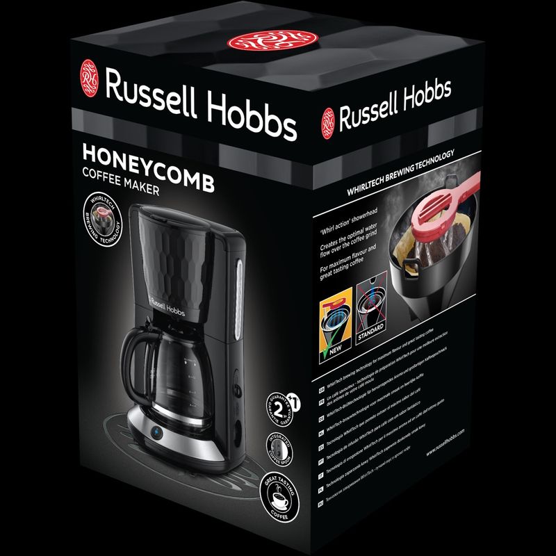Electronice si Electrocasnice - Electrocasnice bucatarie - Preparare bauturi - Cafetiere - Cafetiera Russell Hobbs Honeycomb, 1.25L, filtru permanent, plita mentinere cald, design fagure, negru - Infinity.ro