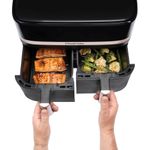 Electronice si Electrocasnice - Electrocasnice bucatarie - Aparate de gatit & desert - Friteuze - Friteuza cu aer cald Russell Hobbs Satisfry Dual Basket, 9L, 2 cosuri independente, afisaj digital, gatit simultan - Infinity.ro
