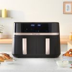 Electronice si Electrocasnice - Electrocasnice bucatarie - Aparate de gatit & desert - Friteuze - Friteuza cu aer cald Russell Hobbs Satisfry Dual Basket, 9L, 2 cosuri independente, afisaj digital, gatit simultan - Infinity.ro