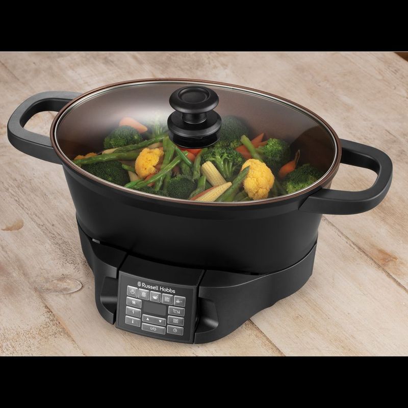 Electronice si Electrocasnice - Electrocasnice bucatarie - Aparate de gatit & desert - Friteuze - Multicooker Russell Hobbs Good to Go, multiple functii gatit, vas antiaderent, afisaj digital, timer programabil, negru - Infinity.ro
