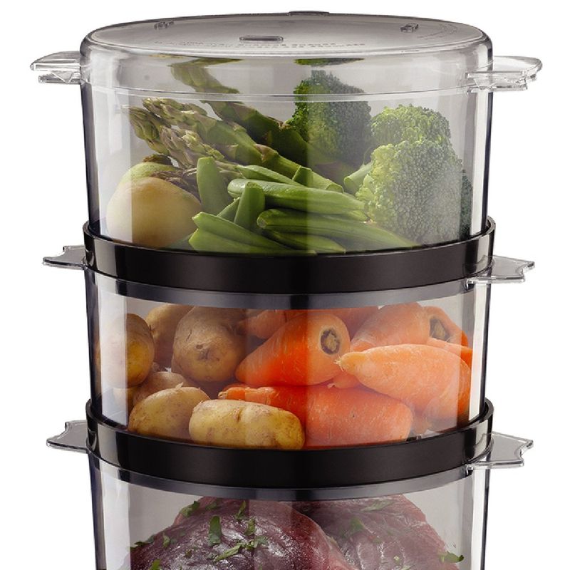 Electronice si Electrocasnice - Electrocasnice bucatarie - Aparate de gatit & desert - Deshidratoare - Aparat de gatit cu aburi Russell Hobbs Kitchen Collection, 7L, 3 niveluri, rezervor 500ml, cronometru 60 min, negru - Infinity.ro