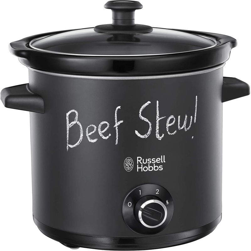 Electronice si Electrocasnice - Electrocasnice bucatarie - Aparate de gatit & desert - Multicooker - Slow cooker Russell Hobbs Chalkboard, 6.5L, 3 setari temperatura, vas ceramic, suprafata tabla scriere, negru - Infinity.ro