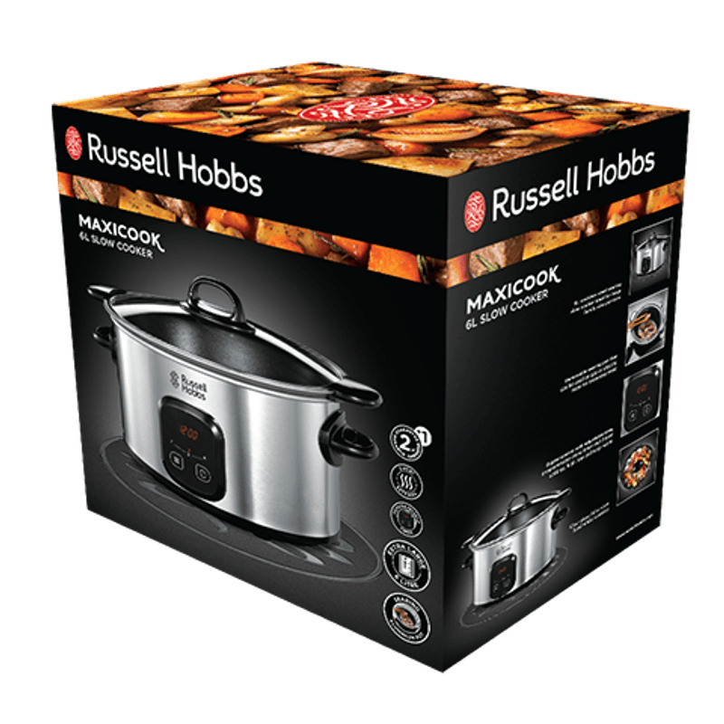 Electronice si Electrocasnice - Electrocasnice bucatarie - Aparate de gatit & desert - Multicooker - Slow cooker Russell Hobbs MaxiCook, 6L, 3 setari temperatura, vas ceramic detasabil, mentinere cald, negru - Infinity.ro