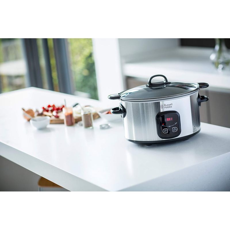 Electronice si Electrocasnice - Electrocasnice bucatarie - Aparate de gatit & desert - Multicooker - Slow cooker Russell Hobbs MaxiCook, 6L, 3 setari temperatura, vas ceramic detasabil, mentinere cald, negru - Infinity.ro