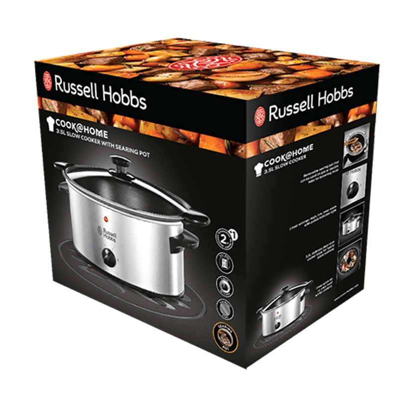 Electronice si Electrocasnice - Electrocasnice bucatarie - Aparate de gatit & desert - Multicooker - Slow cooker Russell Hobbs, 3.5L, 3 setari temperatura, vas ceramic detasabil, mentinere cald, negru - Infinity.ro