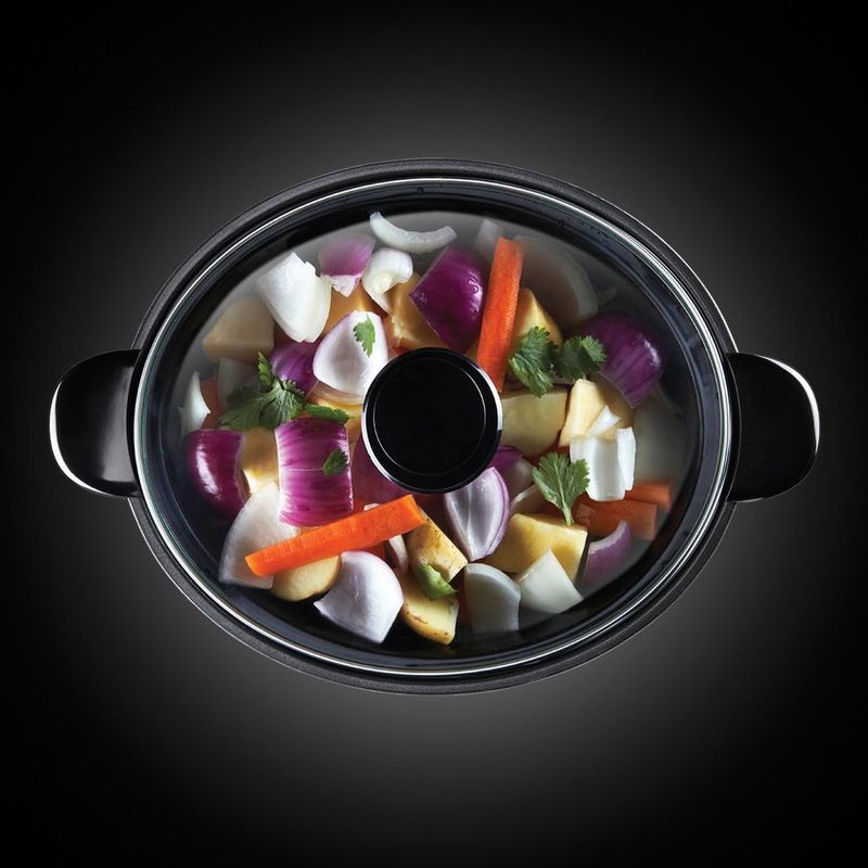 Electronice si Electrocasnice - Electrocasnice bucatarie - Aparate de gatit & desert - Multicooker - Slow cooker Russell Hobbs, 3.5L, 3 setari temperatura, vas ceramic detasabil, mentinere cald, negru - Infinity.ro