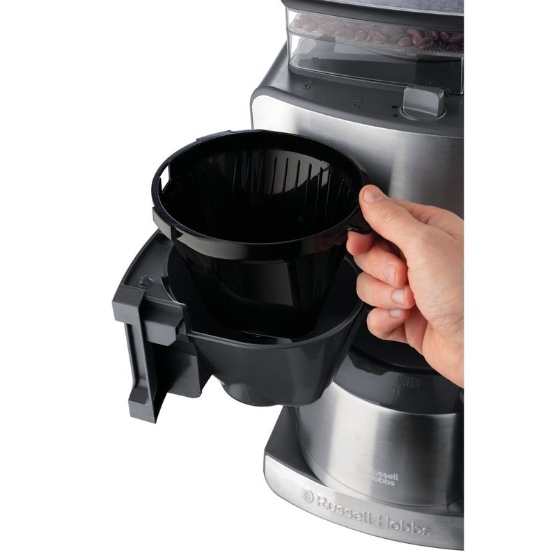 Electronice si Electrocasnice - Electrocasnice bucatarie - Preparare bauturi - Cafetiere - Cafetiera Russell Hobbs Grind & Brew Thermal, rasnita integrata, pahar termos, filtru permanent, macinare boabe - Infinity.ro