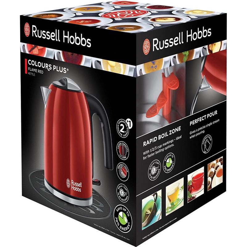 Electronice si Electrocasnice - Electrocasnice bucatarie - Preparare bauturi - Fierbatoare de apa - Fierbator Russell Hobbs Colours Plus+, 1.7L, 2400W, filtru calcar detasabil, indicator nivel apa, rosu - Infinity.ro